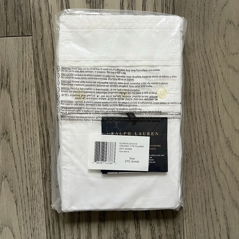 Ralph Lauren Organic Cotton Palmer Percale Standard Pillowcase Sham Tux White
